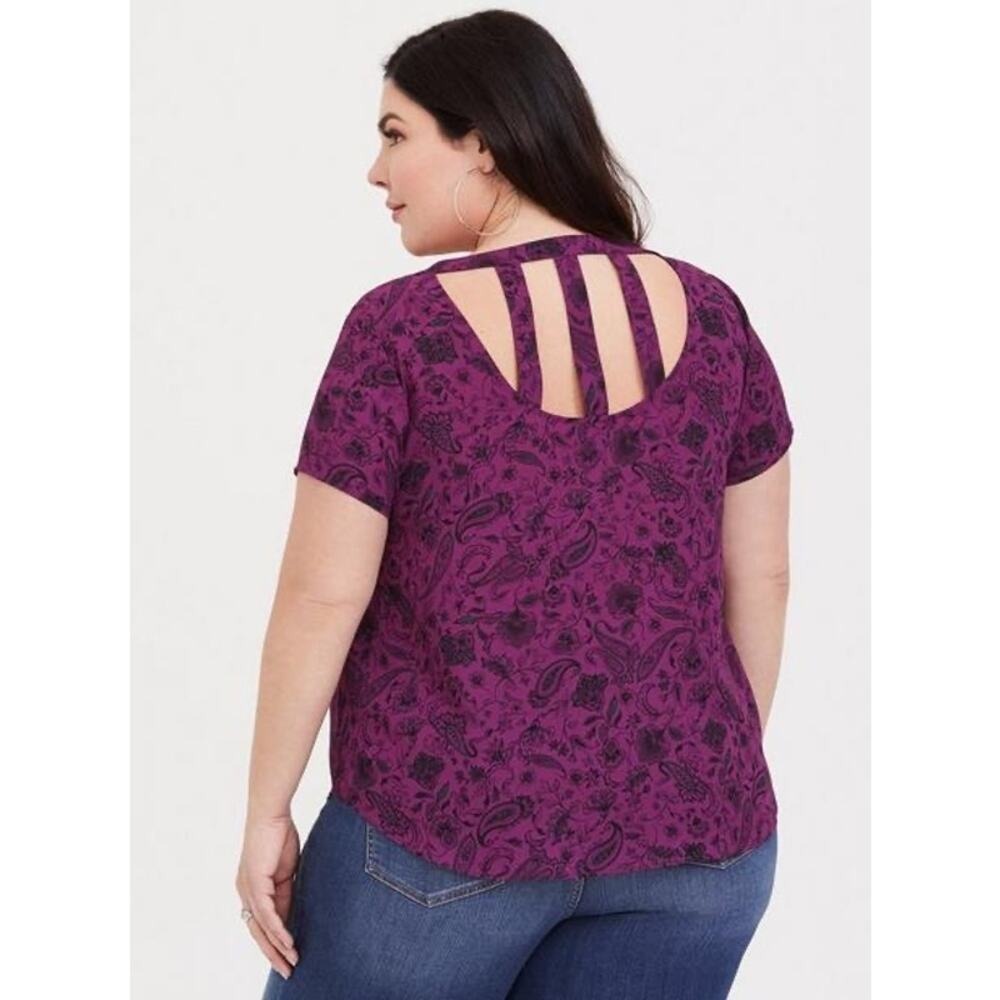 Torrid Plus 2 2X Abbey Georgette Cage Back Blouse Purple Floral Paisley Flowy